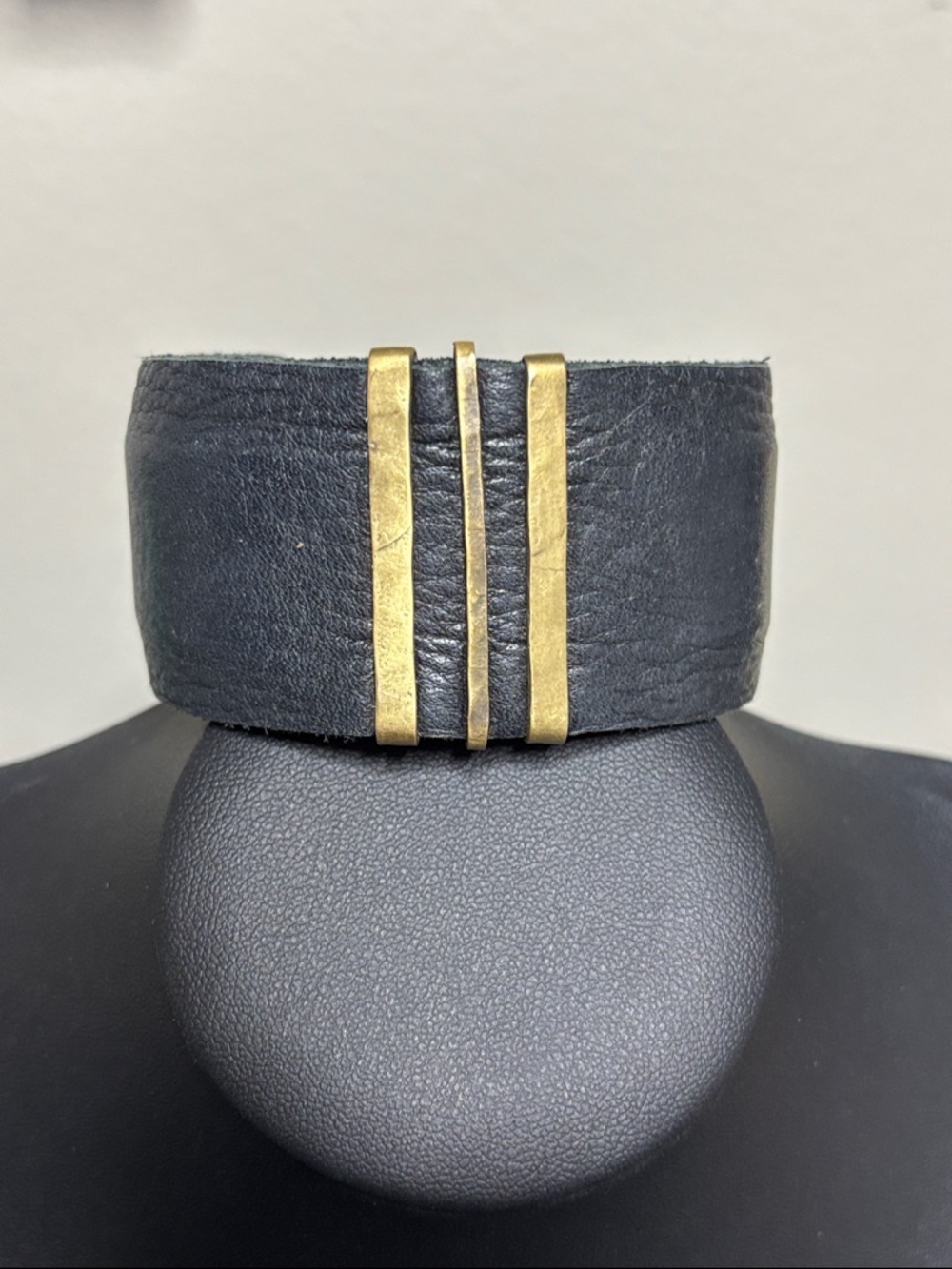 TRIPLE BRONZE BAR LEATHER CUFF BRACELET Chunky Statement